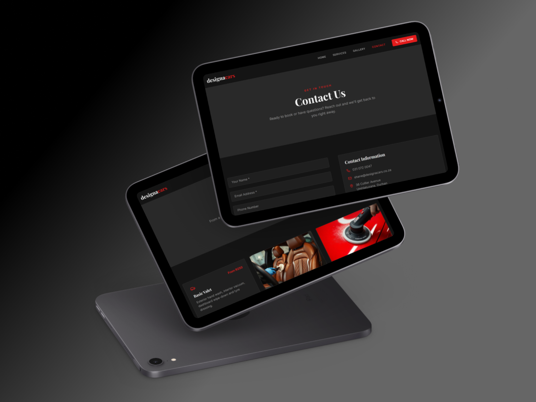 Redesigned DesignaCars website shown on a tablet